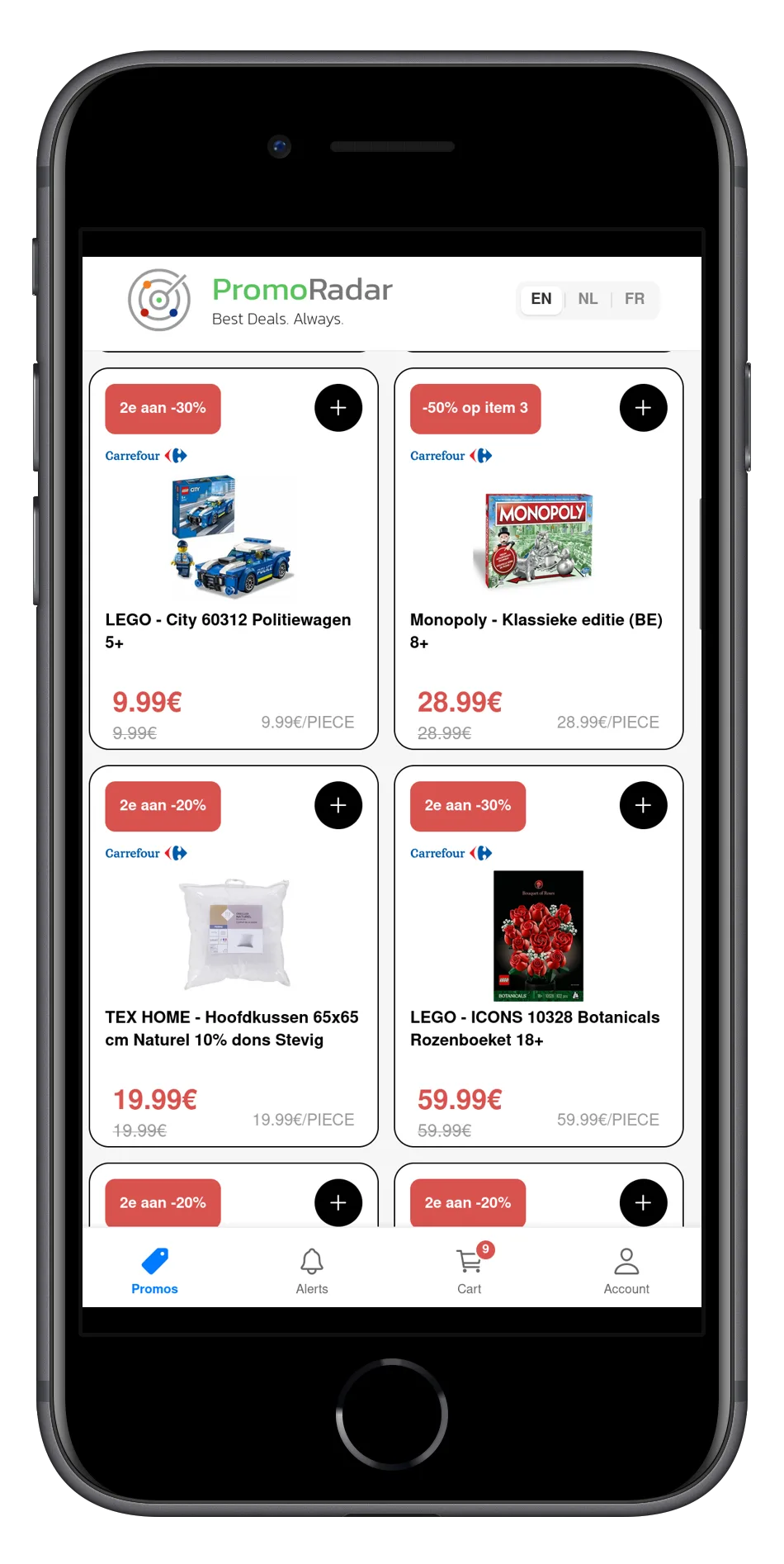 PromoRadar-schermafbeelding met prijsvergelijkingen